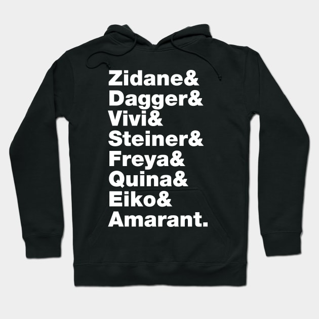 Final Fantasy 9 Characters (White Text) Hoodie by inotyler